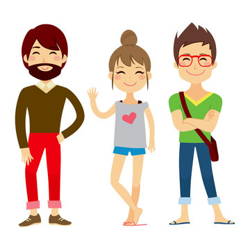 Illustration of three young people characters wearing casual clothes