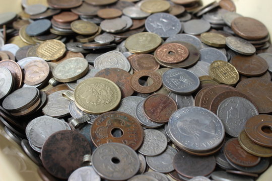 Old coins from different countries.