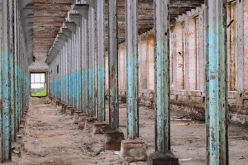 Fototapeta na wymiar interior of the old ruined factory floor