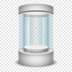 Empty glass shop cylinder showcase, display box on transparent background vector illustration