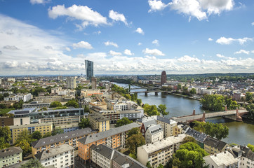 Fototapeta na wymiar Summer panorama of the financial district in Frankfurt, Germany