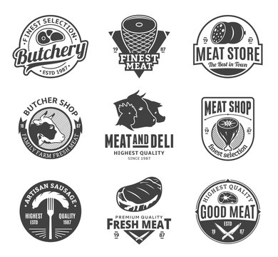 Vector butchery and meat logo, icons and design elements