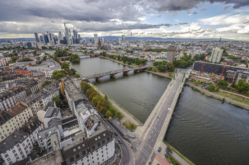 Obraz premium Summer panorama of the financial district in Frankfurt, Germany