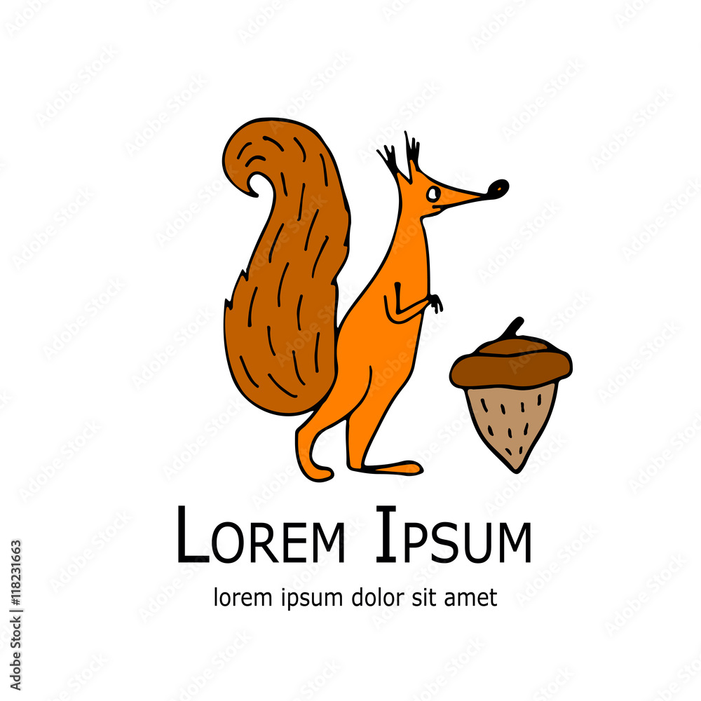 Poster funny squirrel with nut for your design