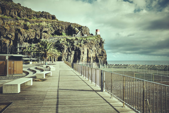 Promenade and cliffs, Madeira, Ribeira Brava, Portugal
