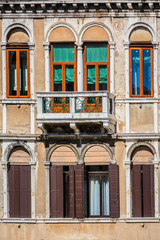 Detail of facade of traditional old Venetian house. Italy.