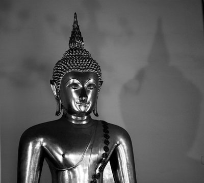 black and white face of buddha