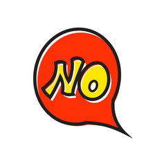 Word no in bubble speech icon in flat style isolated on white background. Click and choice symbol