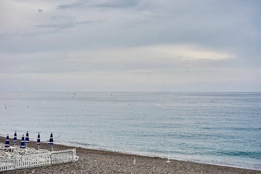 Empty beach, Nice, Cote d'azur, France
