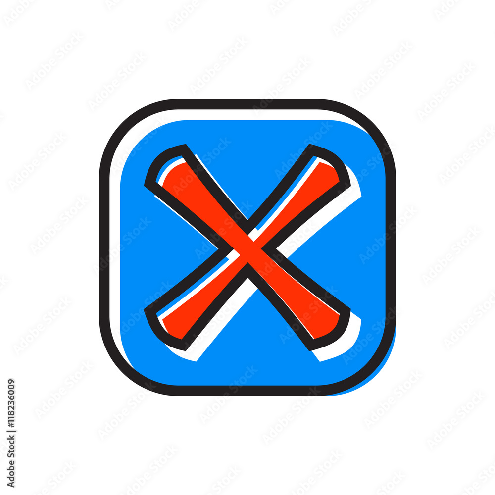 Poster cross in square icon in flat style isolated on white background. click and choice symbol