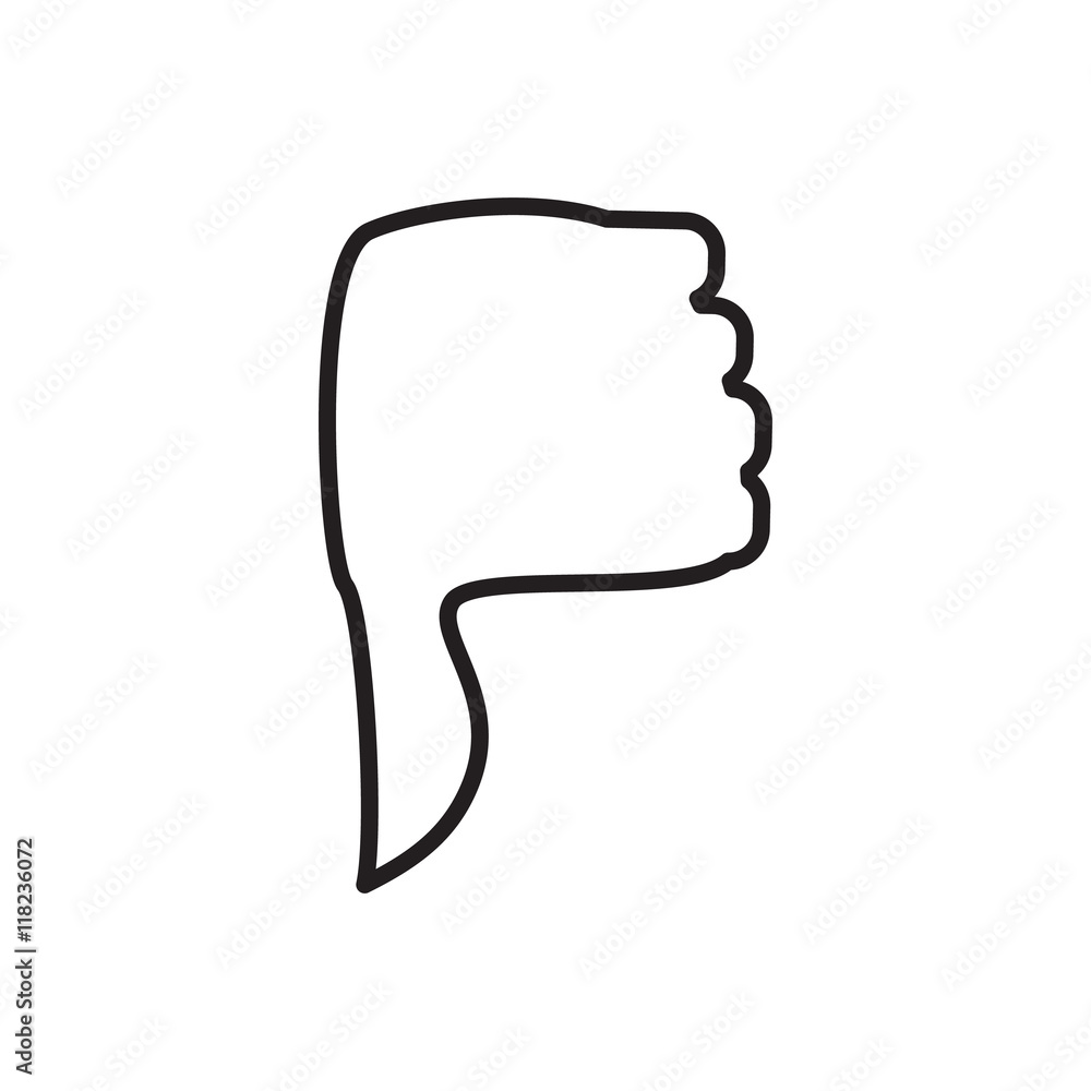 Poster hand with thumb down icon in outline style isolated on white background. click and choice symbol