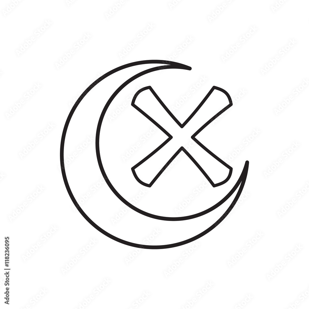 Poster cross and crescent icon in outline style isolated on white background. click and choice symbol