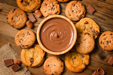 Melted chocolate, cookies, hazelnut, background