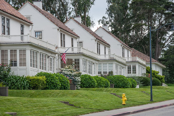 San Francisco, California, USA - APRIL 22, 2016:  Houses near Golden Gate Bridge, documentary editorial.