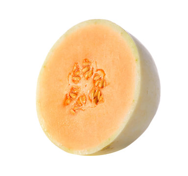 cantaloupe melon sliced  on white background