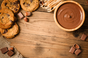 Chocolate cookies and ingredients - Top view