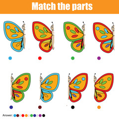 Matching children educational game with butterflies