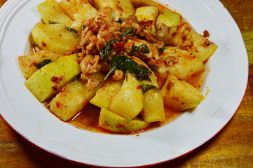spicy stir fried winter melon with minced pork on dish