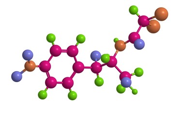 Molecular structure of Chloramphenicol, 3D rendering