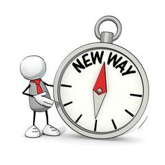 little sketchy man with red tie and compass - new way