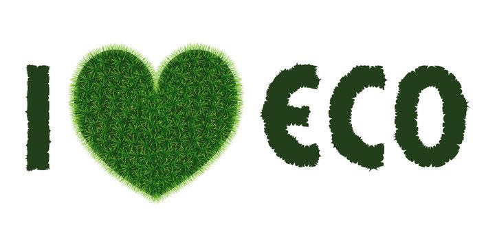 Grass heart in "I Love ECO" phrase.
