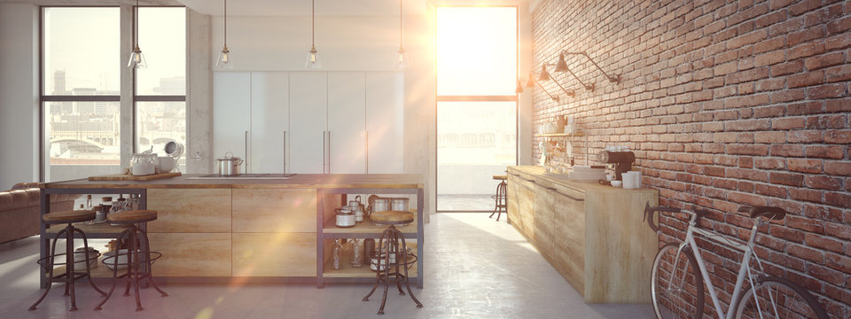 Modern Design Luxurious Kitchen Interior. 3d rendering