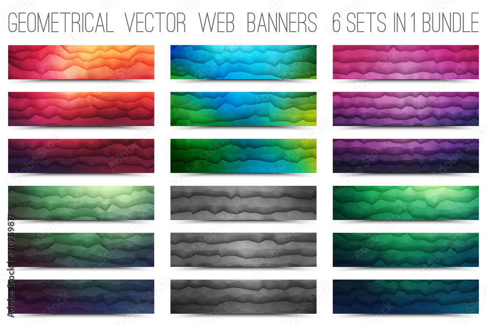 Poster bundle of abstract 3d vector polygonal waveform digital technology web banners for business, interne