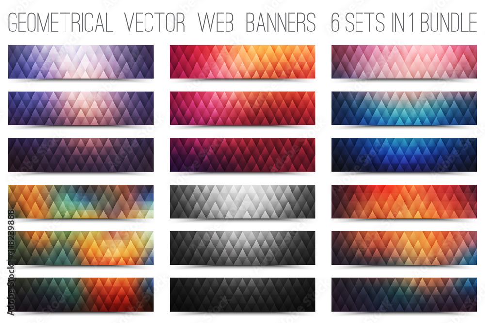 Poster bundle of abstract triangular retro 3d vector hipster web banners set for business, internet, advert