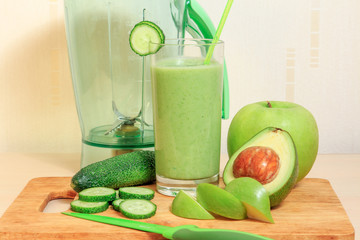 Green smoothie with apple, avocado and cucumber
