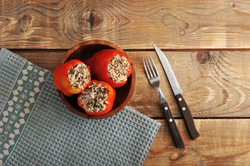 red pepper stuffed with rice and meat