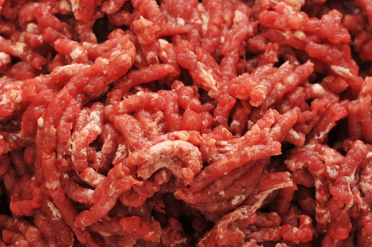 Raw Ground Beef. Background From Minced Meat Close-up