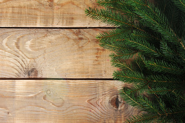 Christmas background - Christmas tree on wooden background