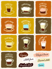 Scetchy vector illustration coffee icons set