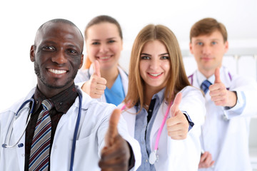 Group of medicine doctor hands show OK
