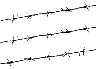 three barbed wire on white background