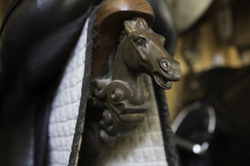 Briddles in Spanish horse riding school - 118243443