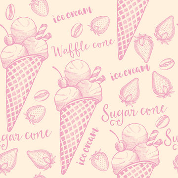 Ice cream seamless pattern background.