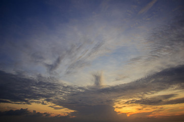 landscape of beautiful sky and streaky cloud in morning ; Songkhla southern of Thailand (this cloud look like bird expand the wings ; can use as background)
