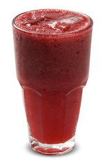 Glass with strawberry juice. White background.