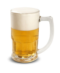 Beer mug with foam on white background