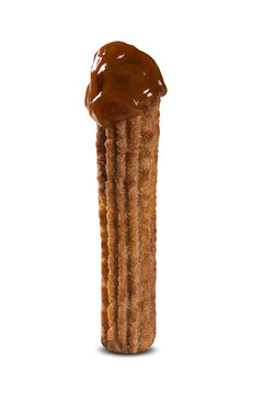 Churros single stuffed on white background.