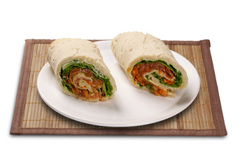 Natural fresh baguette sandwich with salad