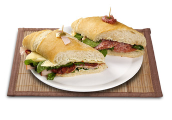 Natural fresh baguette sandwich with salad