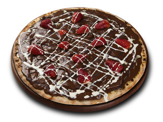 Chocolate pizza. Pizza sweet strawberry and chocolate.