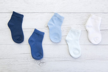 Baby socks with different shades of blue