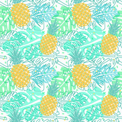 pattern with pineapples and palm leaves