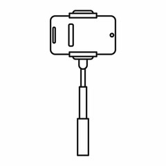 Mobile phone on a selfie stick icon in outline style isolated on white background. Device symbol vector illustration