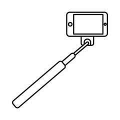 Selfie stick and smartphone icon in outline style isolated on white background. Device symbol vector illustration