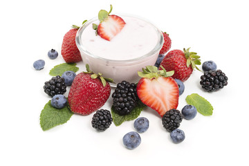 Yogurt in a bowl with berries