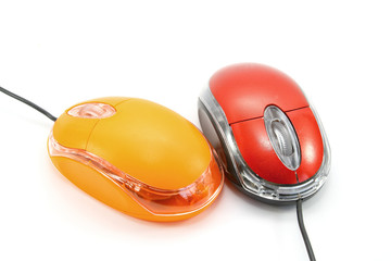 Computer mouses on white background